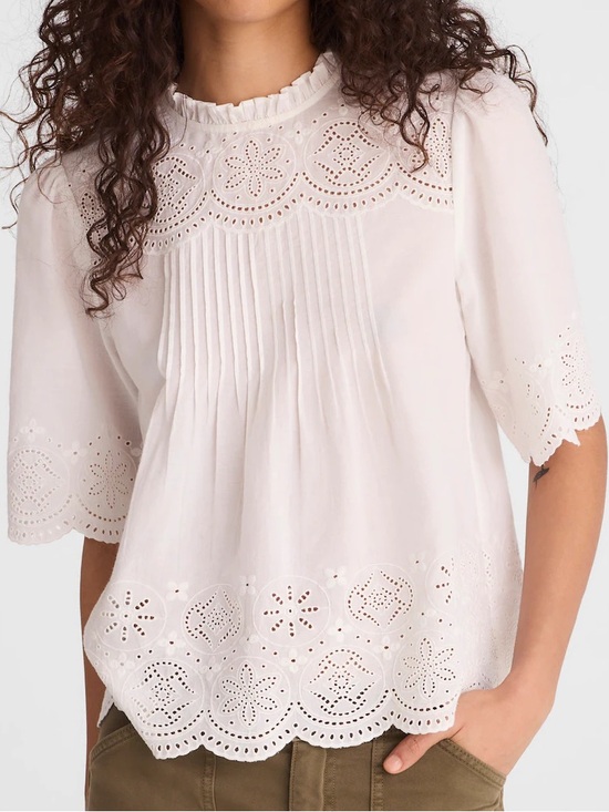 Madewell Tops - NWT MADEWELL Embroidered Pintuck High-Neck Top White Medium 100% Cotton NZ462